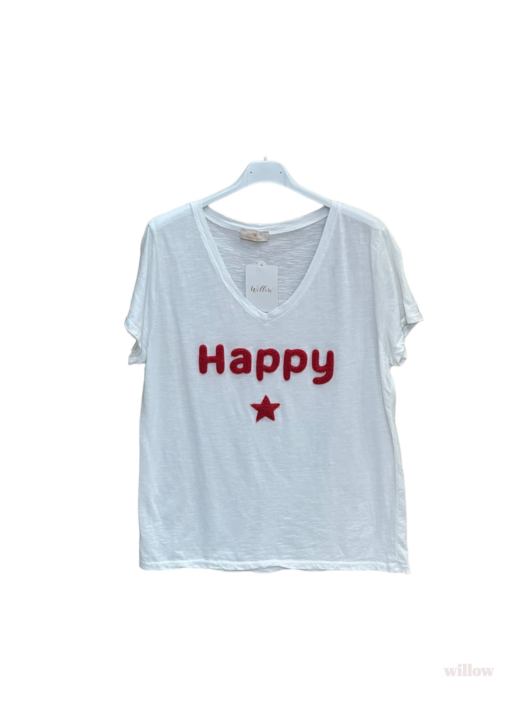 Moonsun - Vente T-shirt – femme - T-shirt coton Happy brode4