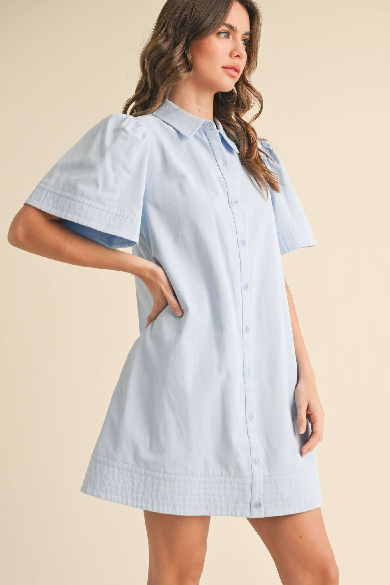 &MERCI - Wholesale Dress - Women's - SHORT SLEEVE BUTTON DOWN MINI DRESS MDR357222