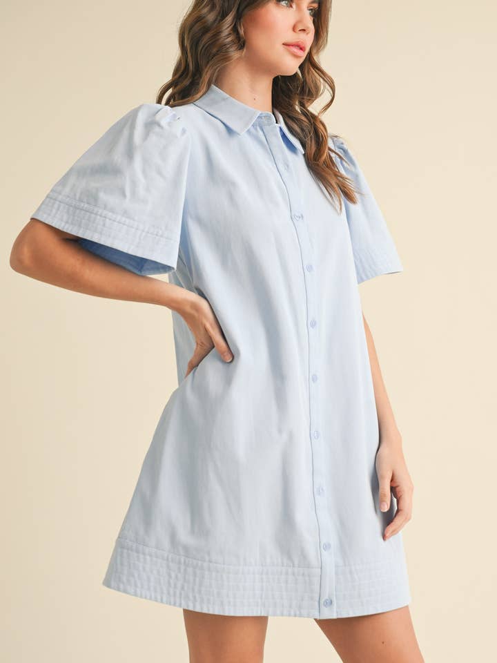 &MERCI - Wholesale Dress - Women's - SHORT SLEEVE BUTTON DOWN MINI DRESS MDR357222