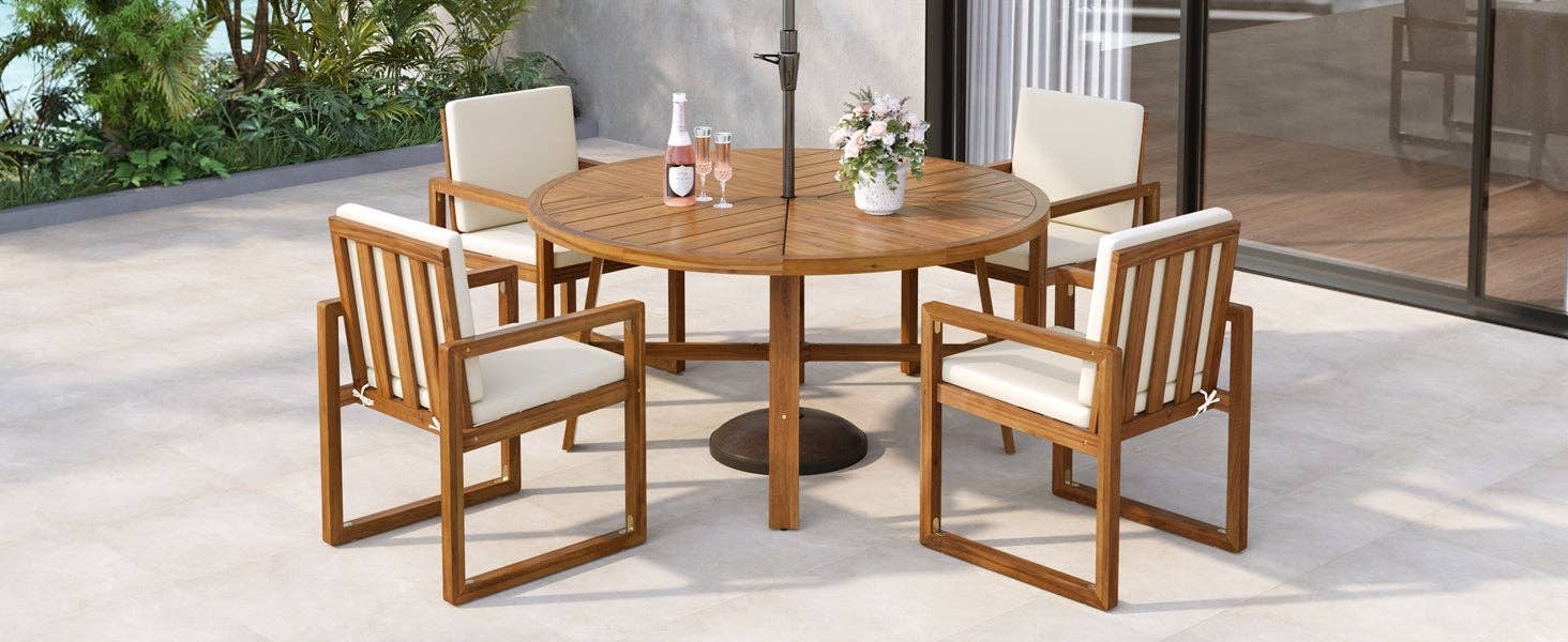 HOMYCASA DESIGN INC - Wholesale Patio Set - 5-Piece Outdoor Patio Dining Set Acacia Wood with Four Armchairs and Table, Beige30