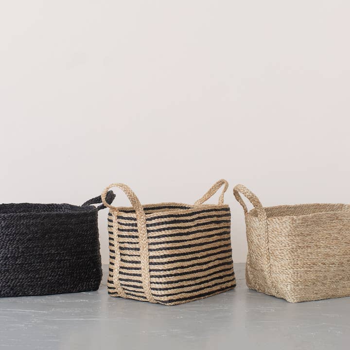 Will & Atlas - Wholesale Basket - Rectangular Floor Basket with handle, jute - small