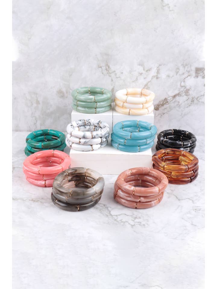 Tubular Bead Acrylic 3 Set Bangle Bracelet for wholesale by MYS Wholesale Inc