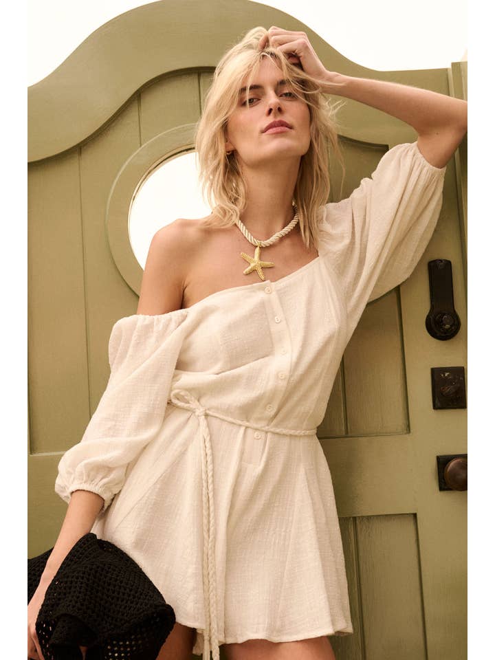 Promesa USA - Wholesale Romper - Women's - Textured Cotton Bubble-Sleeve Wide-Leg Romper