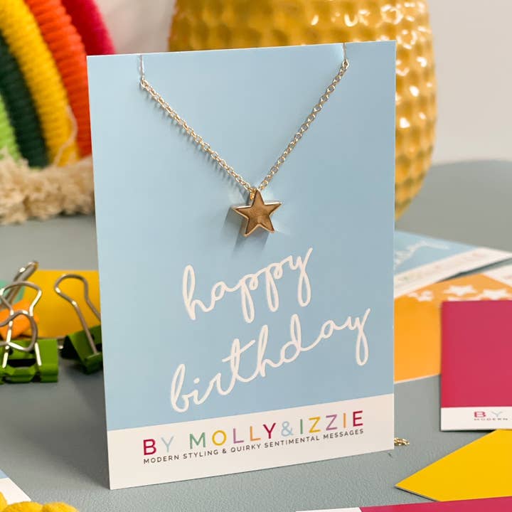 Happy Birthday Star Necklace - Gold Plated for wholesale by by Molly&Izzie