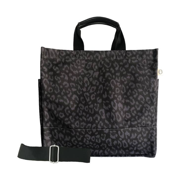 Large Luxe North South Tote Bag - Black Leopard   for wholesale by Quilted Koala