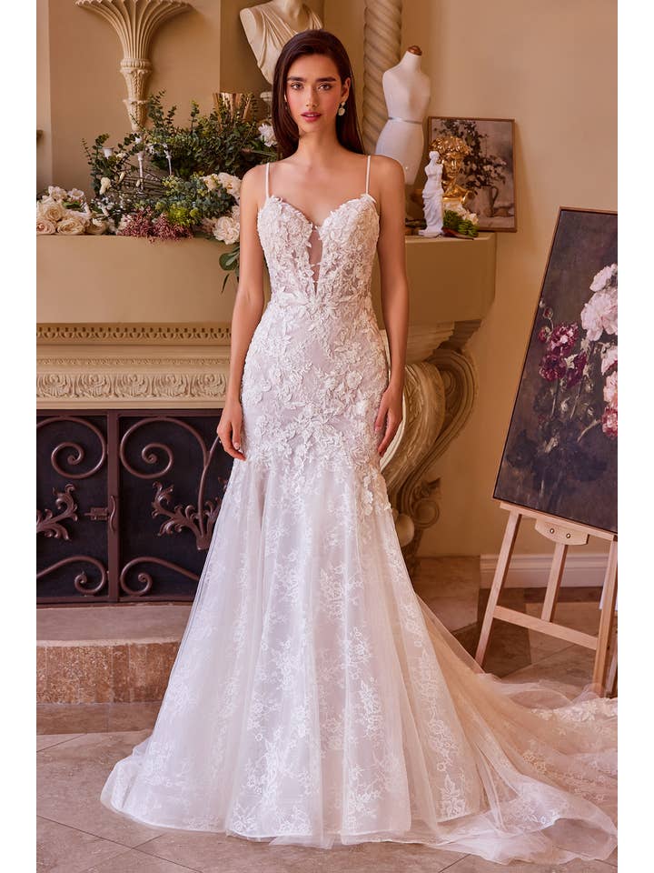 Gebroken wit Gesloten kanten zeemeermin trouwjurk voor groothandel op Faire