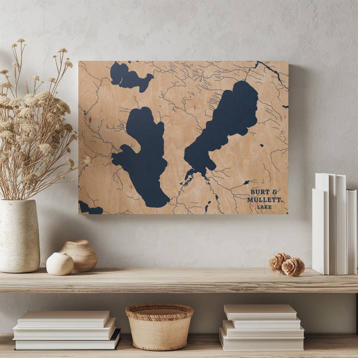 Burt & Mullett Lake Michigan Custom Lake Map for wholesale by Benoit's Design Co.
