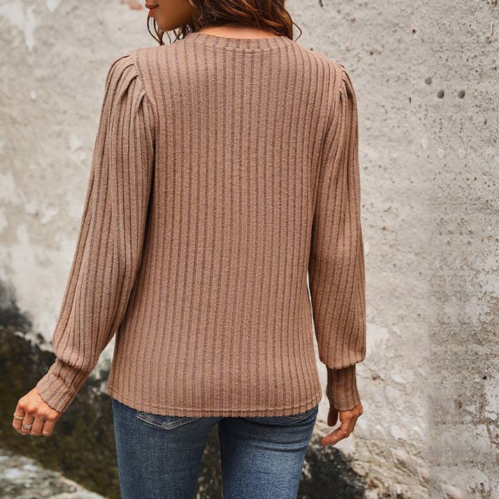 safistyle - Wholesale Knit Top - Women's - Solid Color Round Neck Long Sleeve Top4