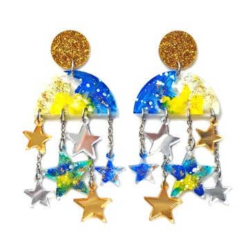 Boucles d'oreilles pendantes à chaîne nuage lune et étoile pour la vente par Boo and Boo Factory