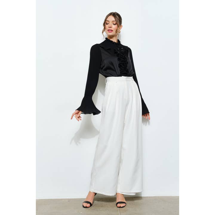 INA - Wholesale Blouse - Women's - Romantic Princess Pleated Satin Ruffled Blouse Top5