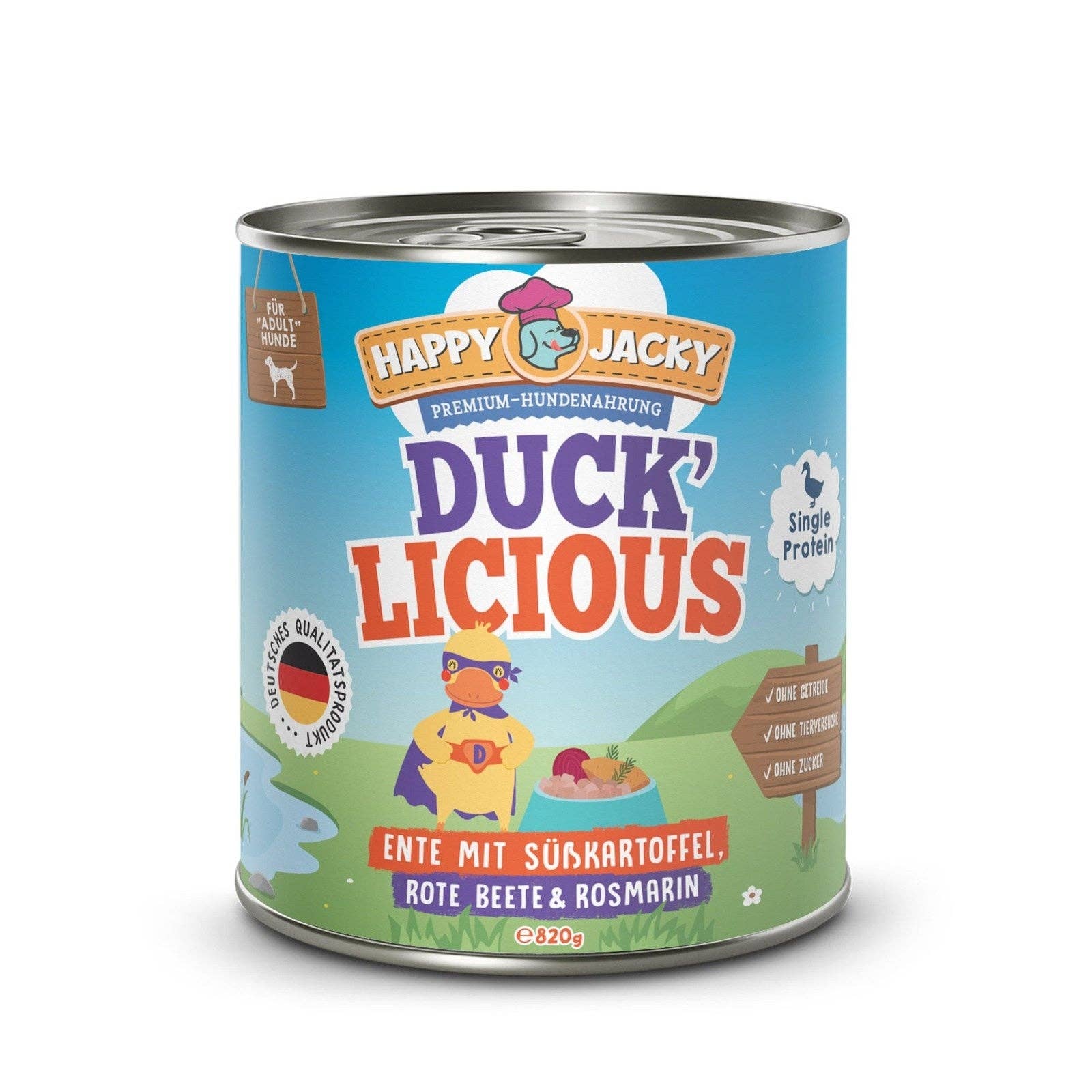 HAPPY JACKY – wholesale Husdjursfoder – Hund – HAPPY JACKY | extra känslig högkvalitativ blötmat för hundar utan spannmål | anka med sötpotatis, rödbeta och rosmarin | utan konserveringsmedel, sockerfri5