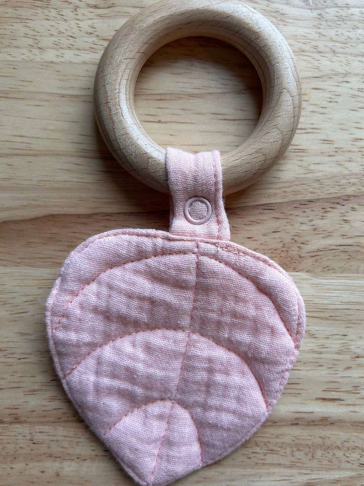 Rose Beechwood & Muslin Cotton Teether for wholesale by Dandillie