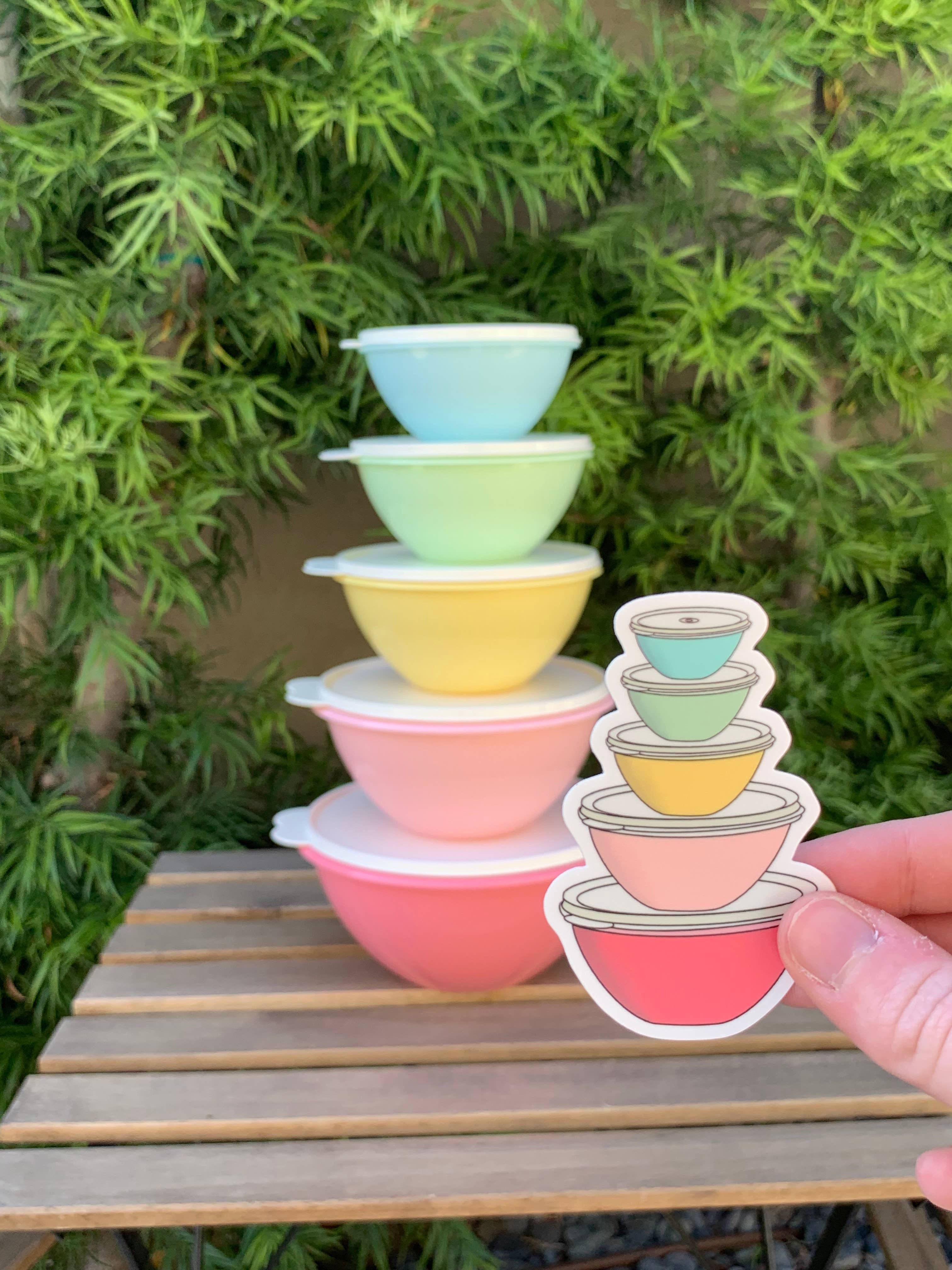 Extremely Retro - Wholesale Sticker - Vintage Pastel Tupperware Wonderlier Bowls Sticker - Kitchen4