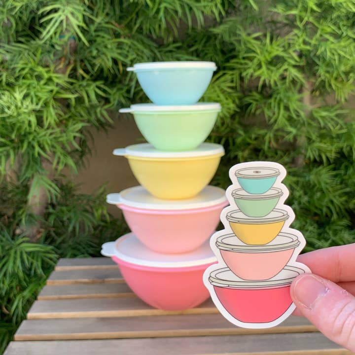 Extremely Retro - Wholesale Sticker - Vintage Pastel Tupperware Wonderlier Bowls Sticker - Kitchen4