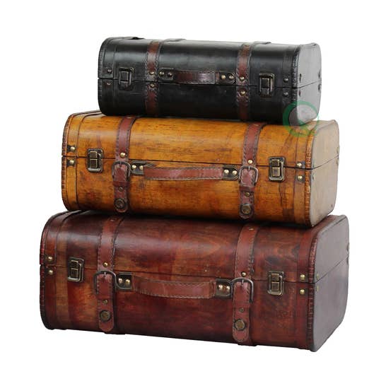 3 Colored Vintage Style Luggage Suitcase and Trunk for wholesale by Quickway Imports