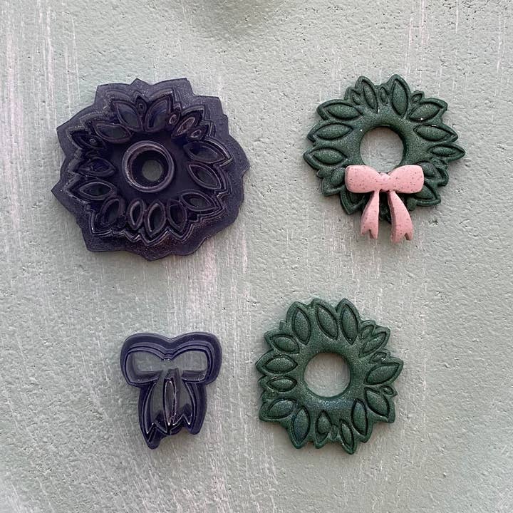 Christmas Wreath and Bow Clay Cutter for wholesale by EllaRaeMouldsVinyls
