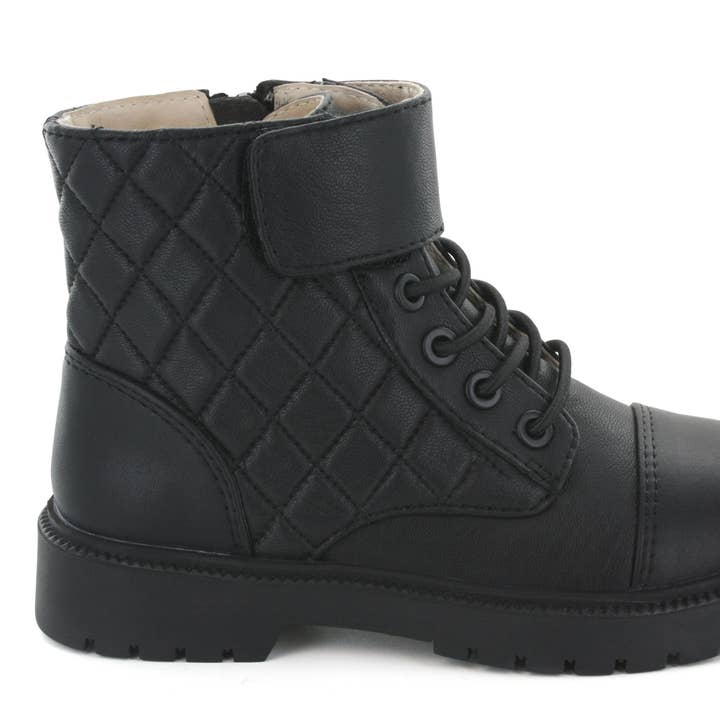 Shelia's Combat Boot - Black Leather for wholesale by Hoo Shoes
