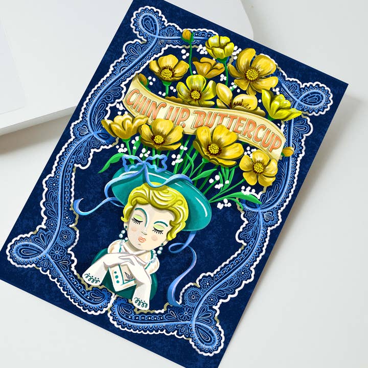 Carte de vœux "Relève la tête, ma belle" avec dame rétro pour la vente par To & From Gift Co.