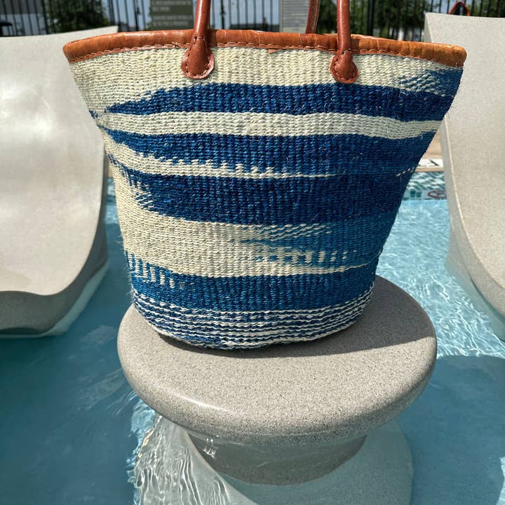 The African Home Goods - Wholesale Beach Bag - Mifuko Kiondo Kenya Bag - Blue Cloud