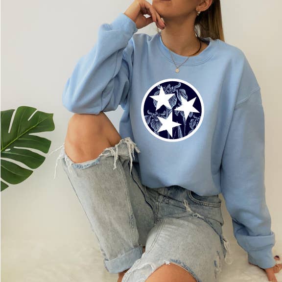 Crossaid - Wholesale Graphic Sweatshirt - Women's - Iris Tri-star light blue crew