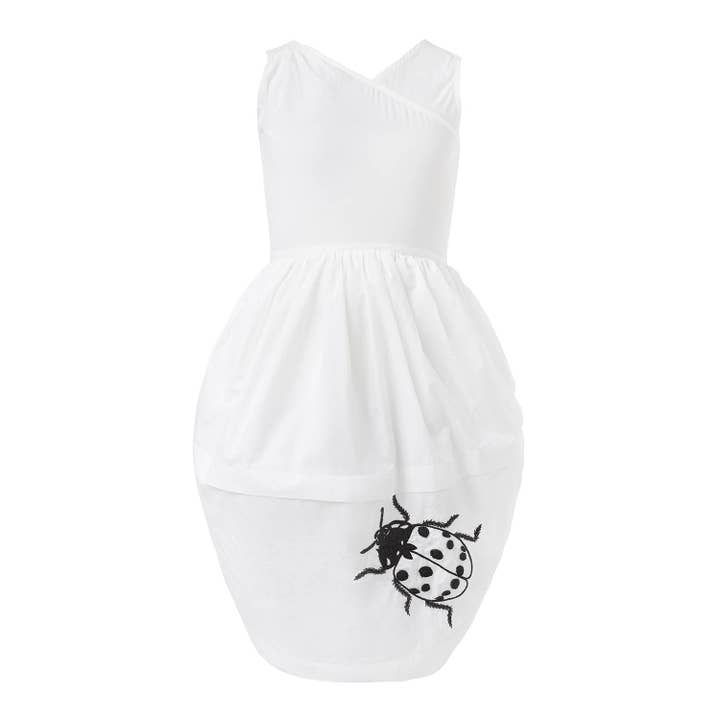 White Dress with Ladybug Hand Embroidery for wholesale by Infantium Victoria