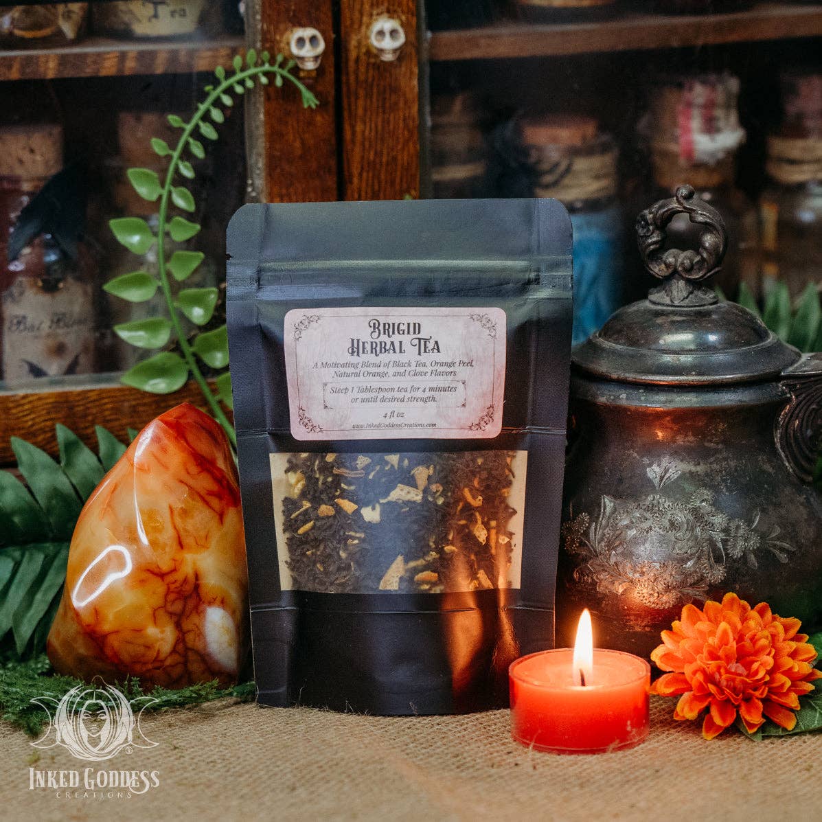 Inked Goddess Creations - Wholesale Loose Tea - Brigid Herbal Tea for Motivation- Black Orange Spice Tea