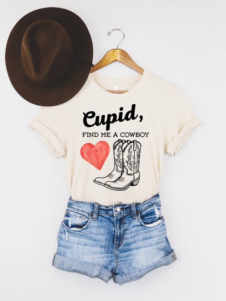 Cupid, Find Me a Cowboy Graphic Tee - Vintage White for wholesale by Ali Dee
