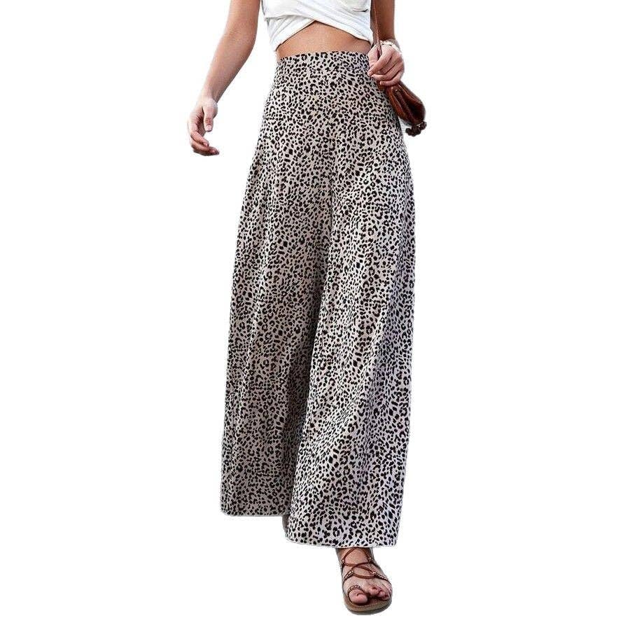 High Waist Leopard Print Chiffon Casual Pants for wholesale on Faire2
