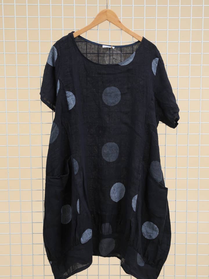 Lea & Luc - Grandes Tailles - Wholesale Dress - Women's - Plus size linen dress printed round SKU 4895