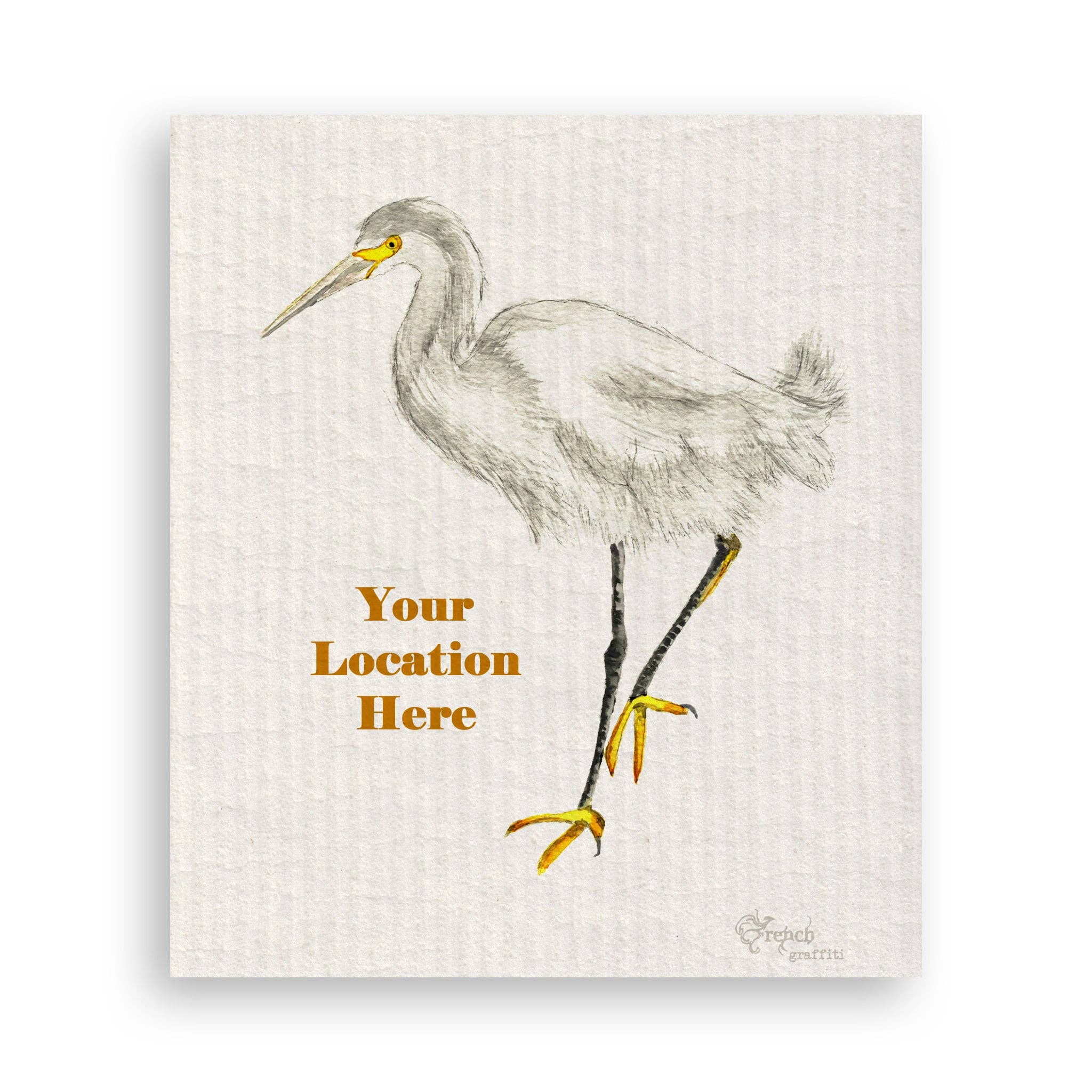 French Graffiti - Wholesale Tea Towel - Egret with Location16