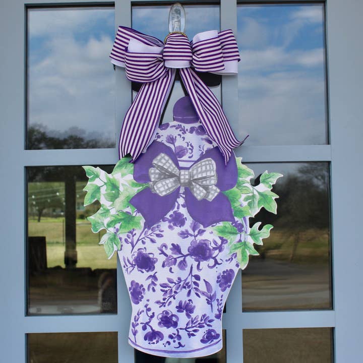 Classic Ginger Jar (Purple & White)- Door Hanger for wholesale by Front Porch Elegance