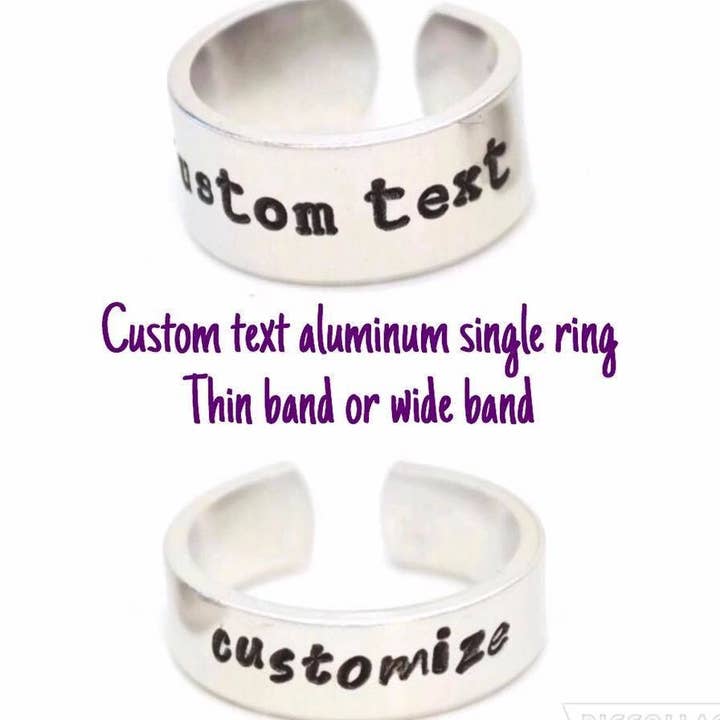 Personalized Custom Text Aluminum Adjustable Aluminum Ring//Hand Metal Stamped Gift For Gamer Geek Nerd Geekery You Pick The Phrase for wholesale by Team Neville