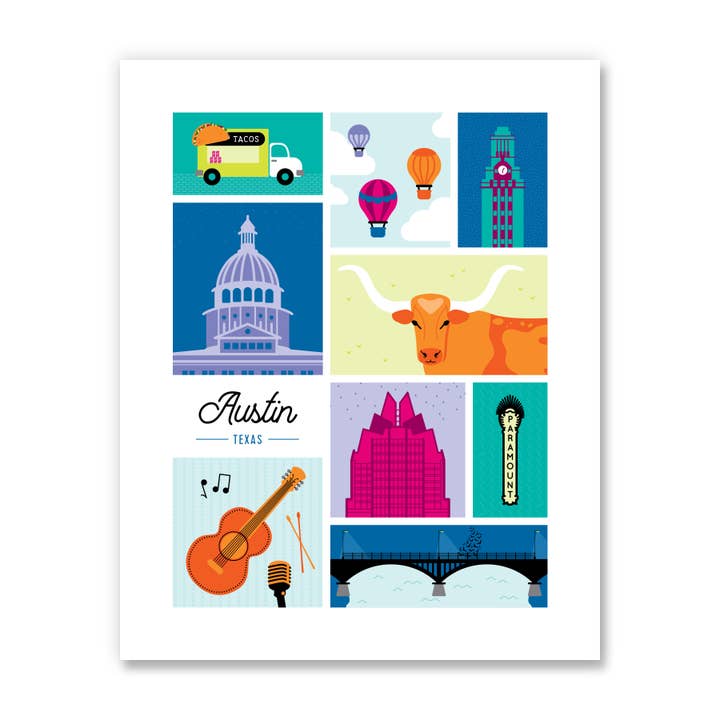 Austin Texas Art Print for engroshandel hos Kelly Renay