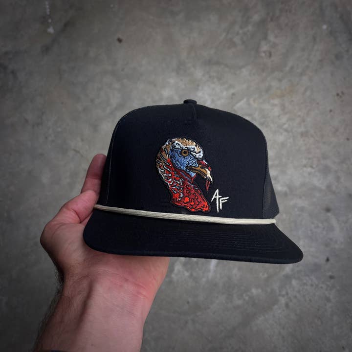 American Fetcher - Wholesale Flat Brim Cap - Men's - Turkey Head - All Black Rope