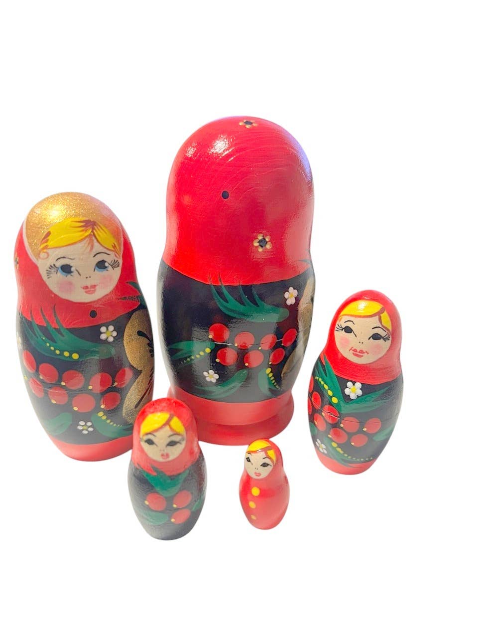 GSZ corporation DBA Gabriella's Gifts - Wholesale Doll - Kids - SMALL RED BERRIES Floral Nesting Dolls Set, 5 Pcs/4.4"1