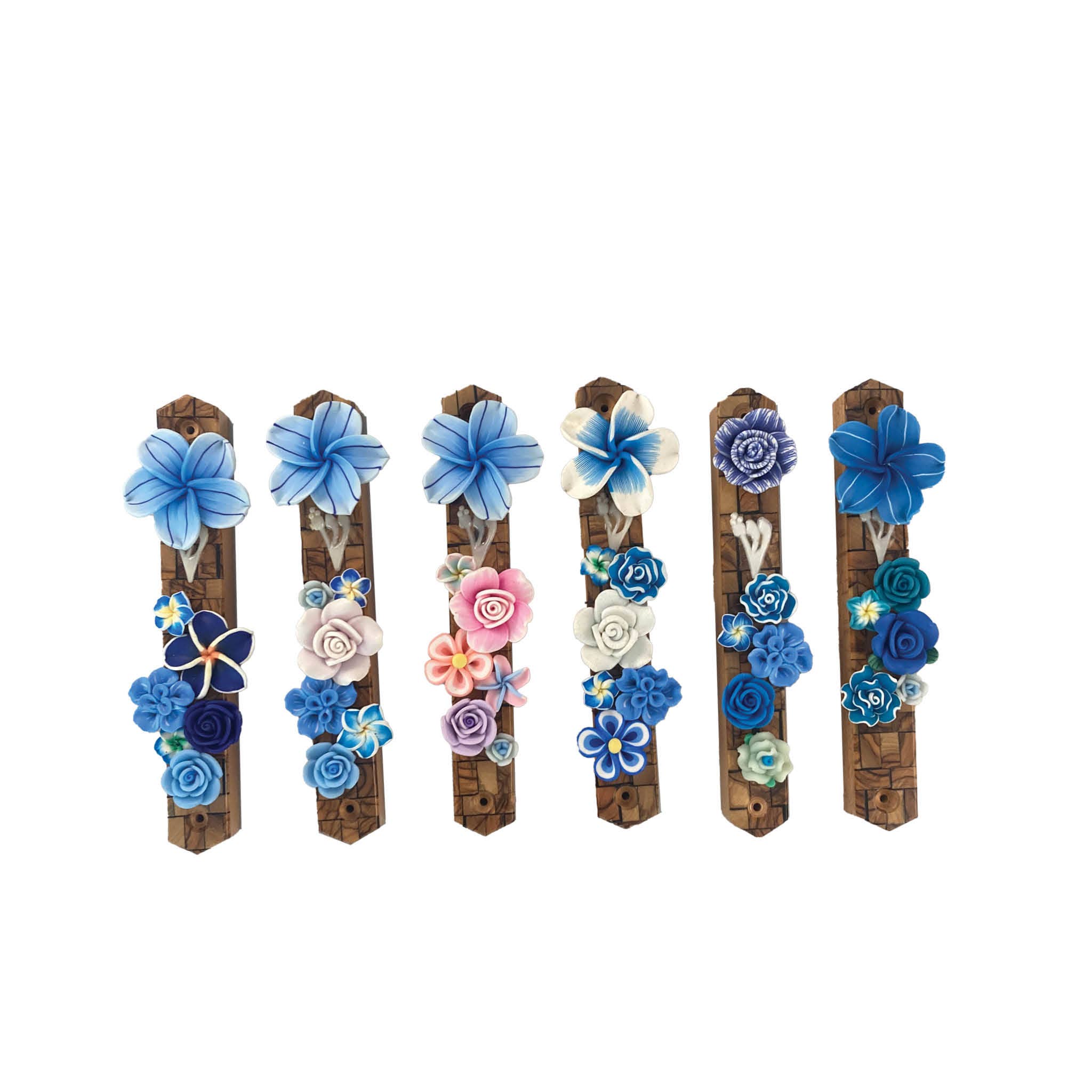 Eclectic Judaica - Wholesale Decorative Tabletop Object - Olive Wood Mezuzah with Flowers19