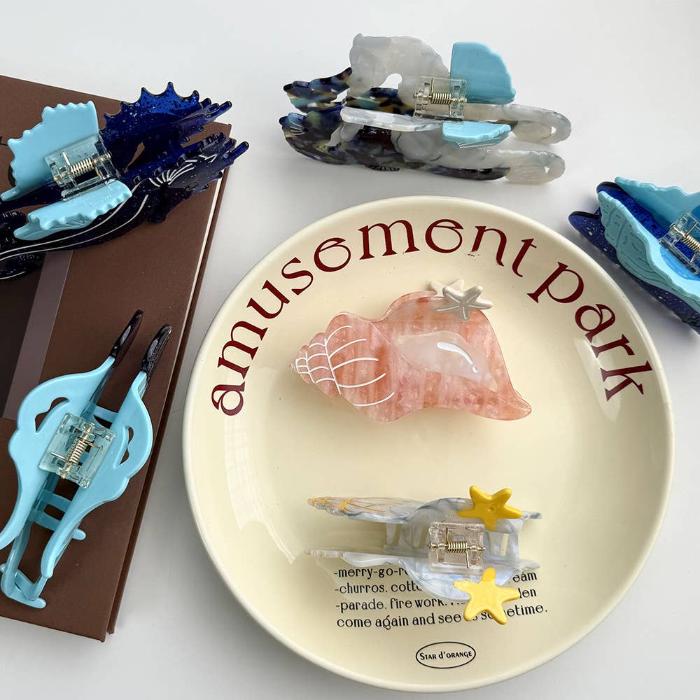 SoapElenGlen - Wholesale Hair Clip - Women's - Seahorse & Conch Hair Clip, Ocean Inspired Acetate Hair Claw8