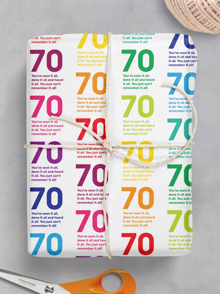 70th Birthday Gift Wrap Quotish **Pack of 2 Sheets Folded** for wholesale by Brainbox Candy