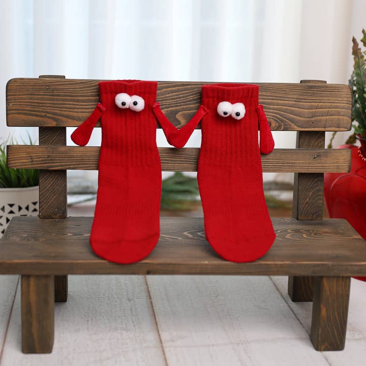 Red Magnetic Socks with Holding Hands Couple Socks for Valentines Day 1 Pair for wholesale by Mars Outlet Store LLC
