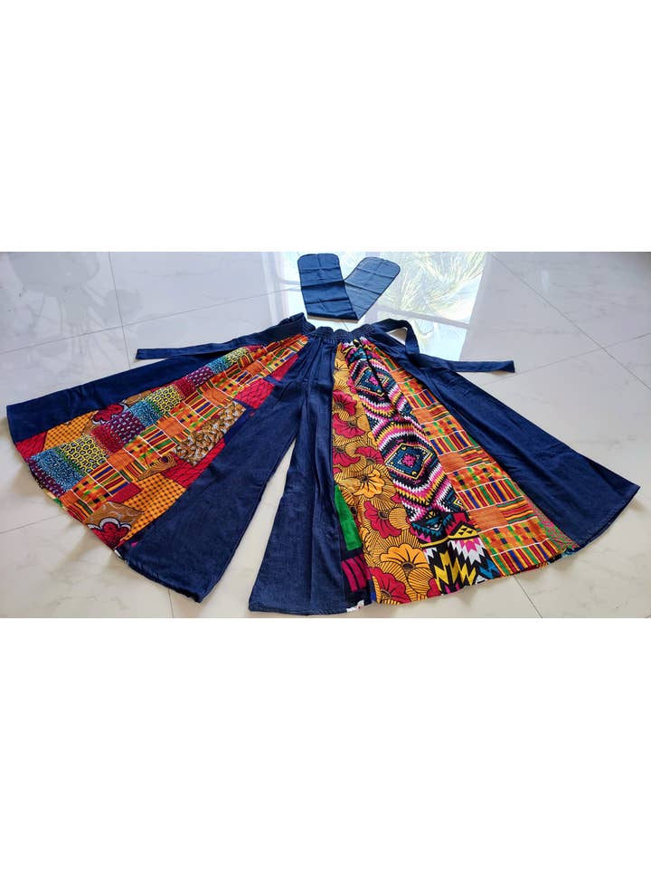 India Batik - Wholesale Pants - Women's - 702- Women Palazzo Pant - Denim/Multi Prints4