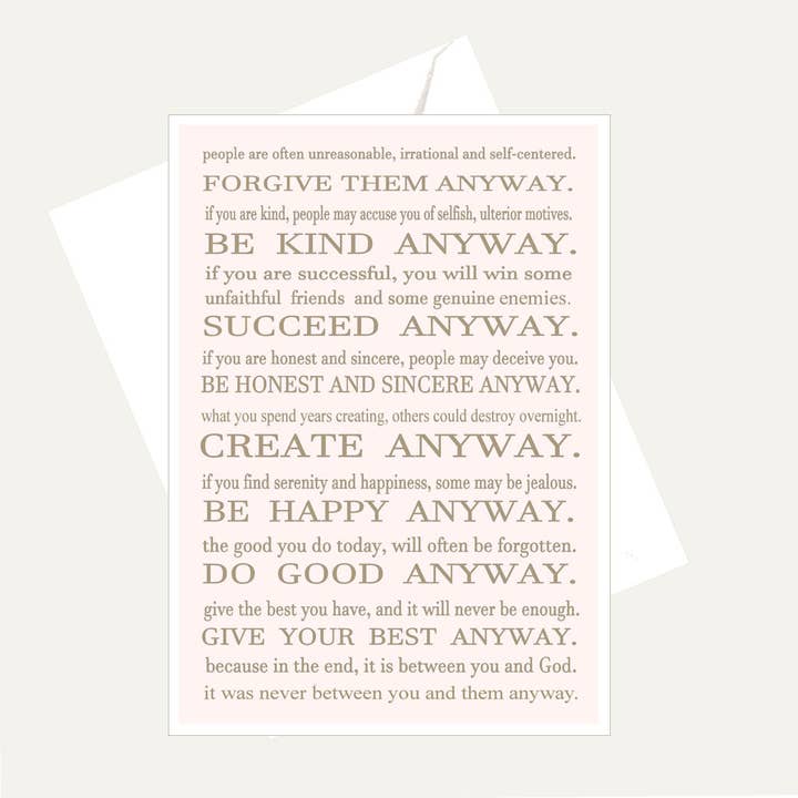 Be Kind & Forgive Them Anyway - Love - Friendship Card for wholesale by Bellflower Girl