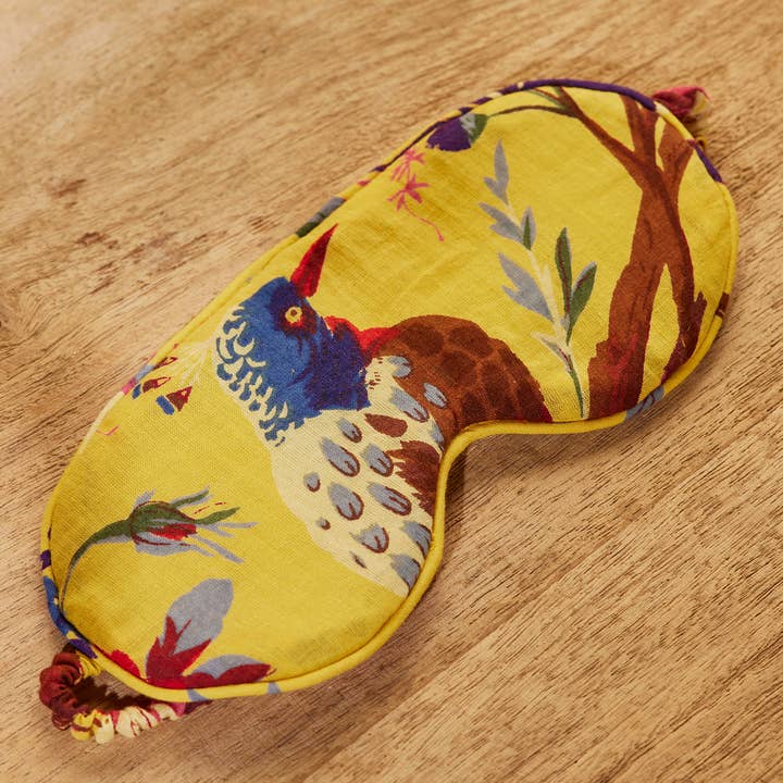Namaste - Vente Masque de nuit - Masque de sommeil en coton imprimé main motif oiseau de paradis1
