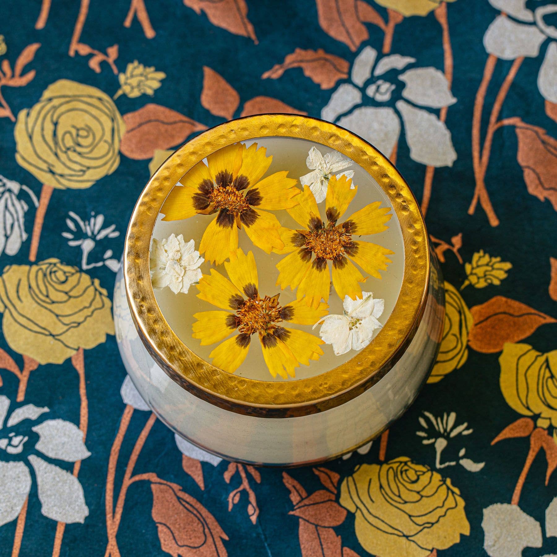 Rosy Rings - Wholesale Jar/Filled Candle - Honey Tobacco Large Pressed Floral Candle2