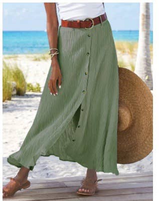 Lily Clothing - Wholesale Skirt - Women's - Slit A-line mid-waist single breasted long skirt3