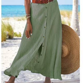 Lily Clothing - Wholesale Skirt - Women's - Slit A-line mid-waist single breasted long skirt3