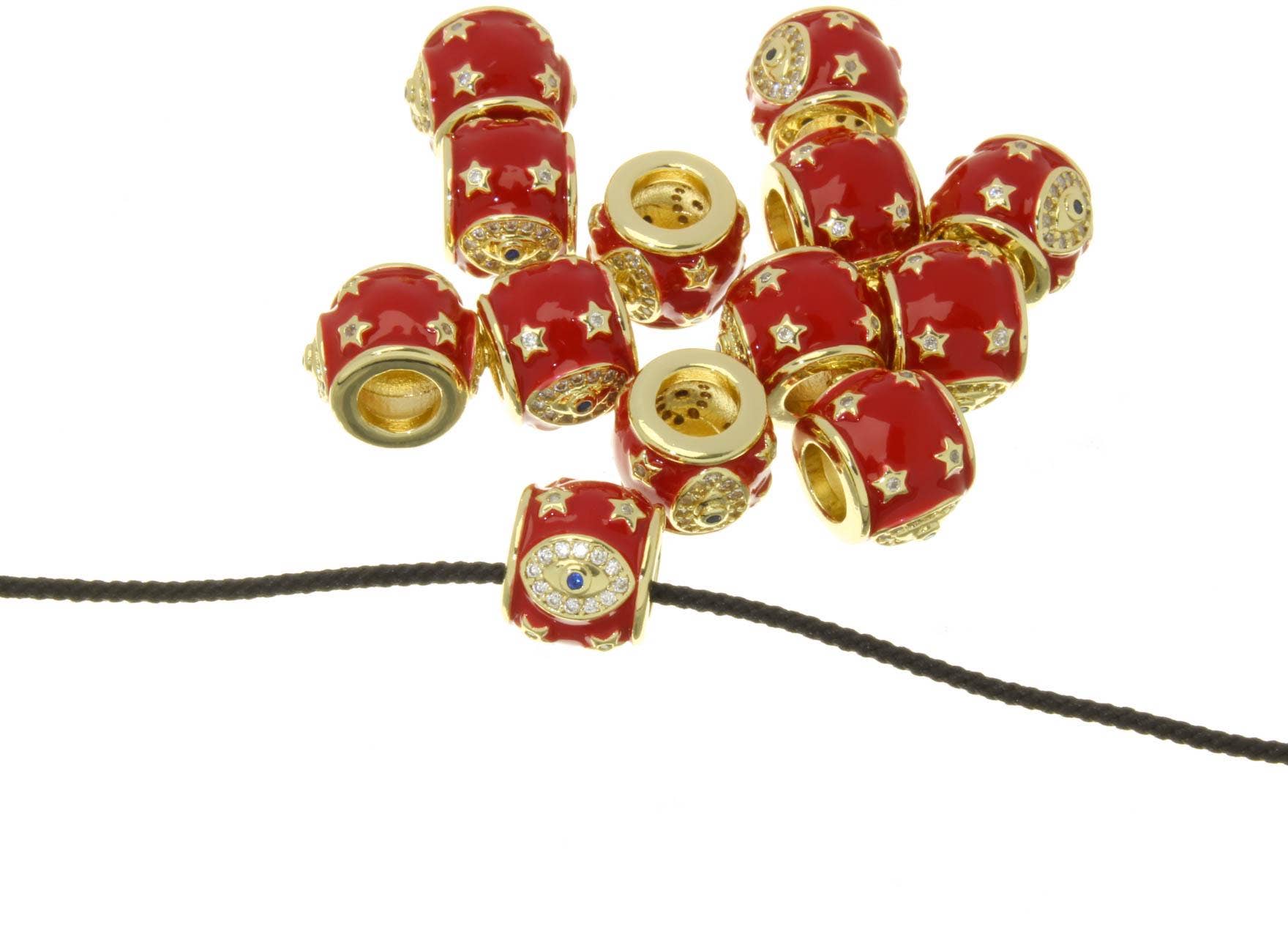 Jewel Pledge - Wholesale Individual Charm/Pendant - Evil Eye Amulet Hexagon Barrel Gold Slider Talisman SPG1511