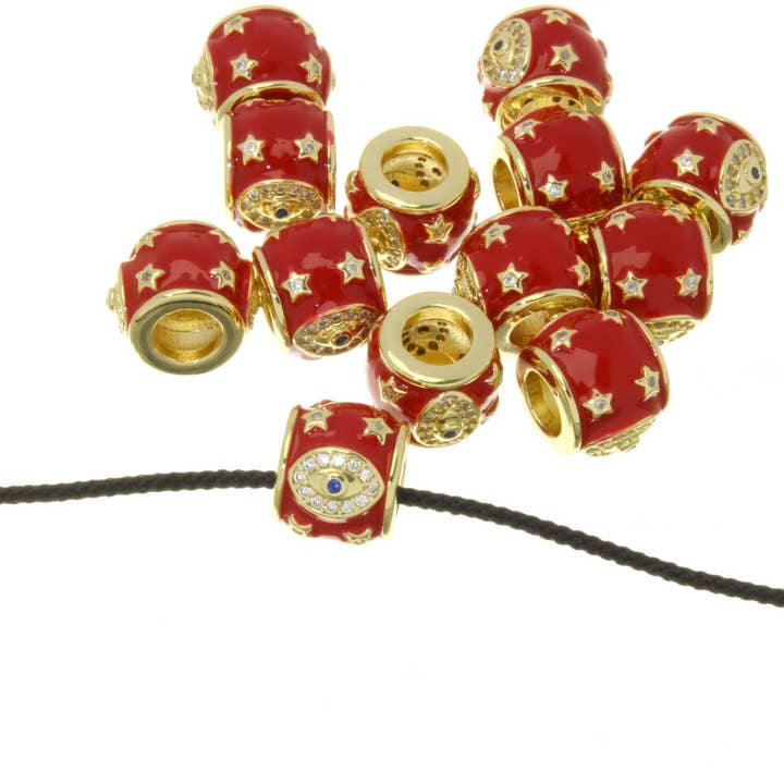 Jewel Pledge - Wholesale Individual Charm/Pendant - Evil Eye Amulet Hexagon Barrel Gold Slider Talisman SPG1511