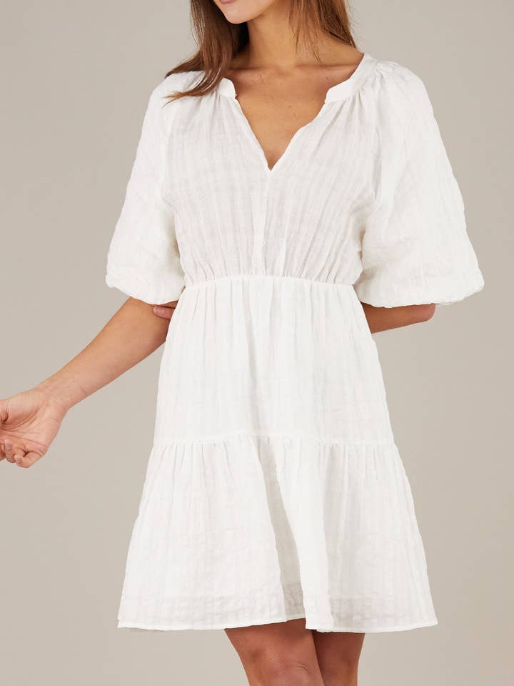Pila Linen Mini Dress - White for wholesale on Faire4