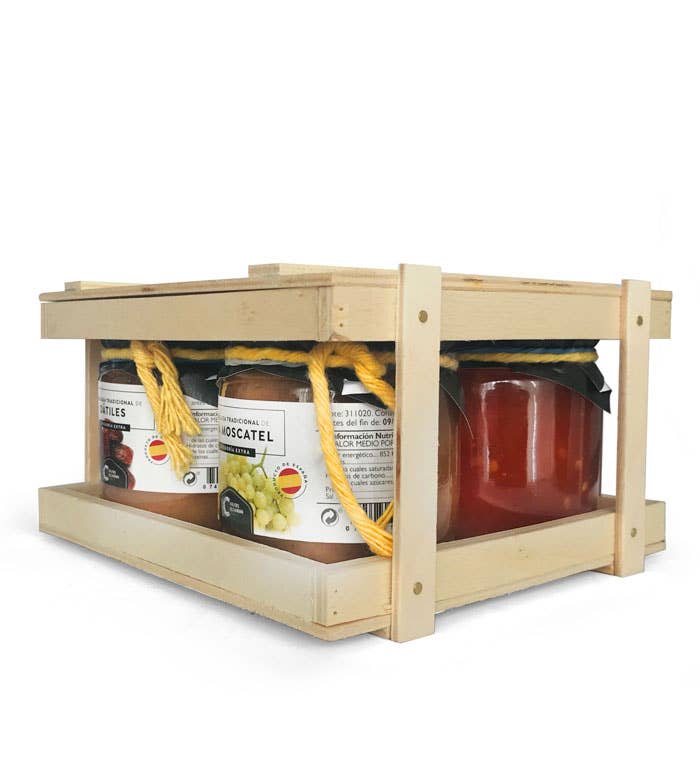 FrutasElCaiman – Großhandel Marmelade/Gelee – Holzkiste mit 4 verschiedenen Marmeladen à 150 g2