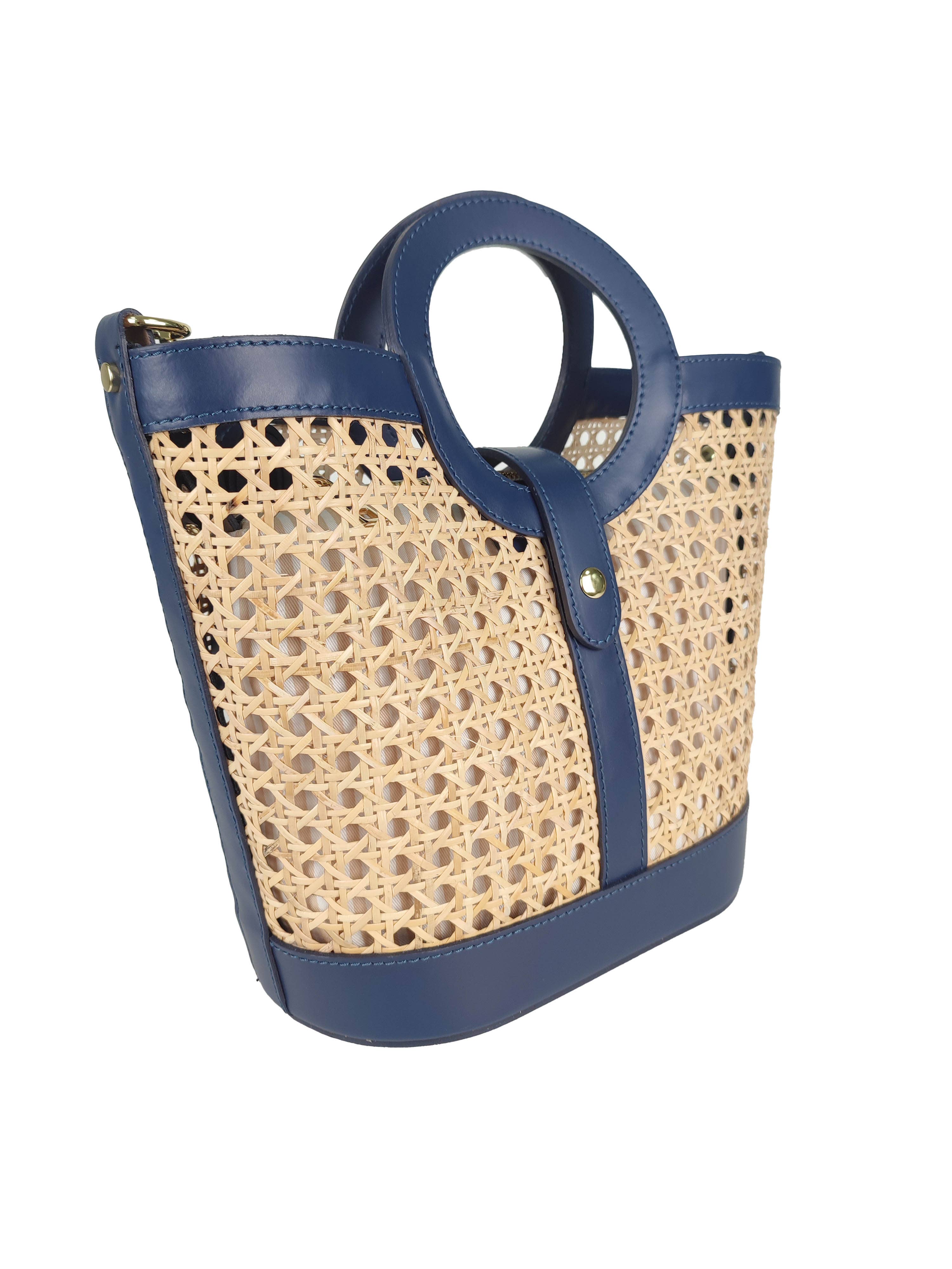 Florence Leather – Engroshandel Taske med håndtag – til kvinder – Rattan taske med læderdetaljer1